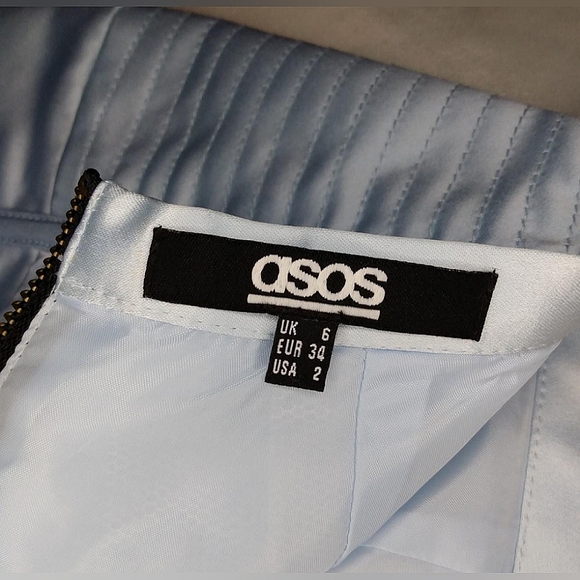 ASOS light ice blue satin boned panel miniskirt zipper structural cyber sexy - Picture 3 of 3